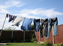 Jeans drying on a clothesline